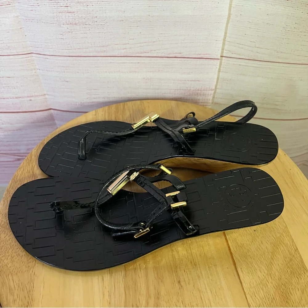 Tory Burch Black Ankle Strap Cork Wedge Sandal‎ Size 7 - Picture 3 of 13